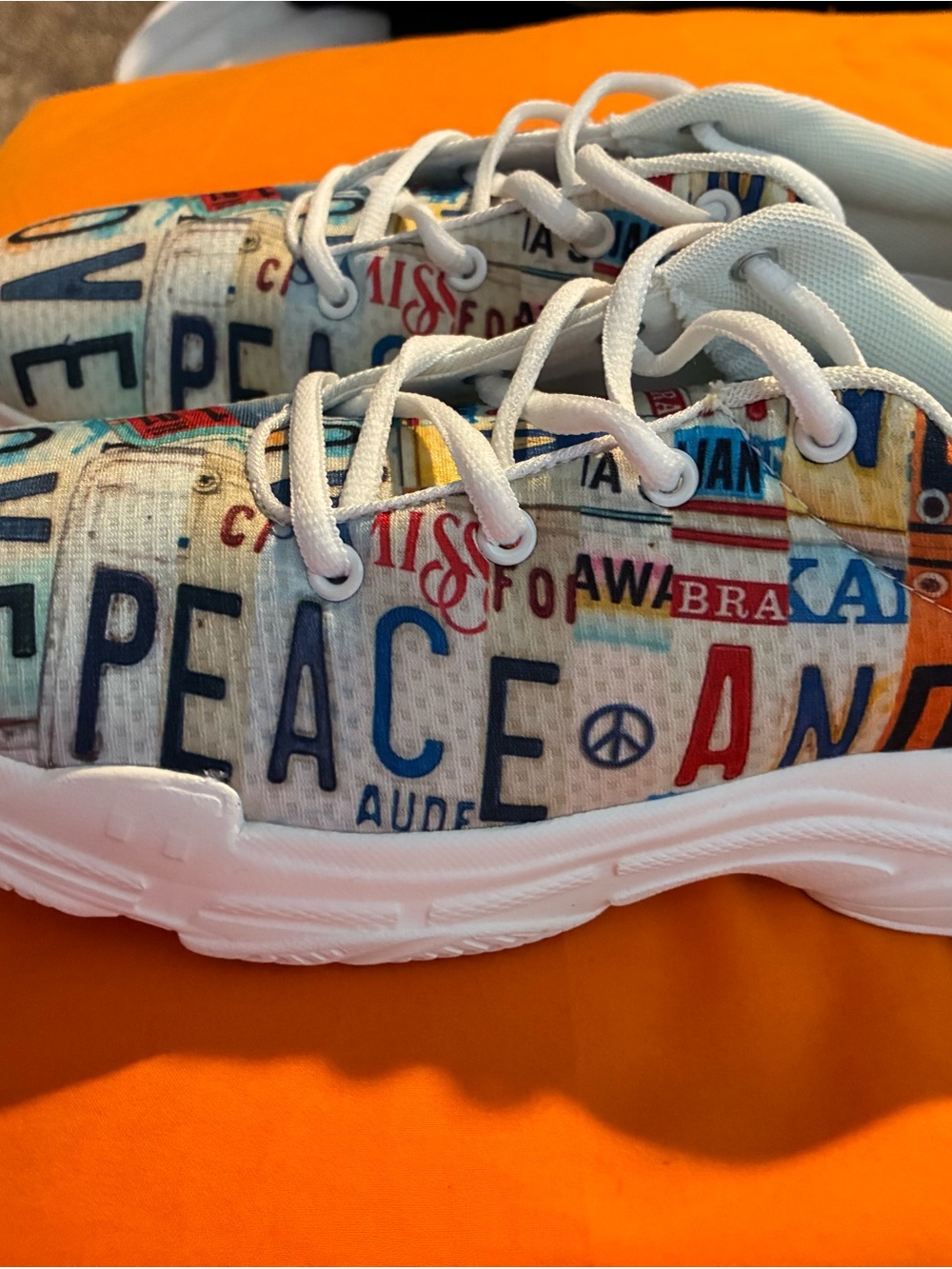 Peace and Love Plate Lace-Up Women's Sneakers - White Multicolor NWOT